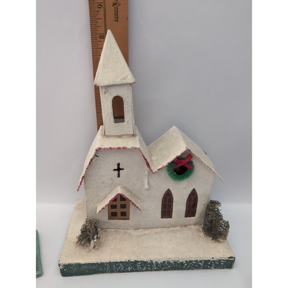 Vintage Putz Japan Christmas Village Houses Large Church Set of 4 - Picture 3 of 16